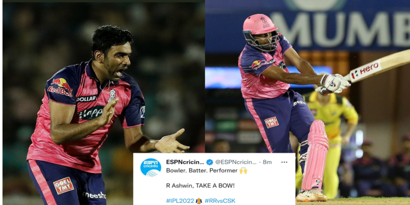 "Bowler, Batter, Performer" - Twitter hails Ravichandran Ashwin for his All-round performance against CSK to win RR the game.