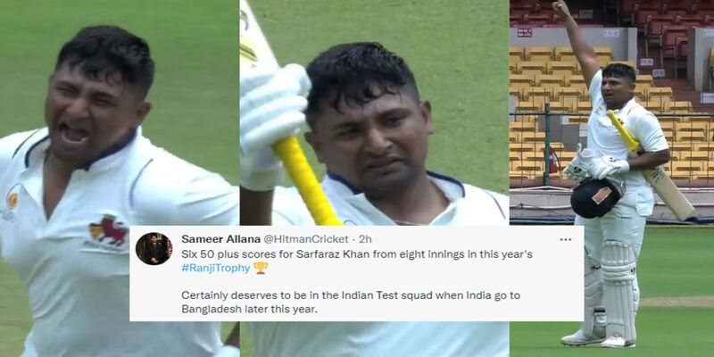 "Certainly deserves to be in Indian Test squad" - Twitter reacts as Sarfaraz Khan gets emotional after scoring Hundred in Ranji Final