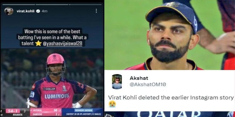 Here's why Virat Kohli deleted his Instagram Story praising RR opener Yashasvi Jaiswal and then re-posted it